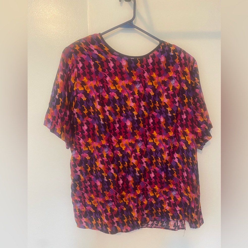 Vintage Colorful Houndstooth Patterned Top